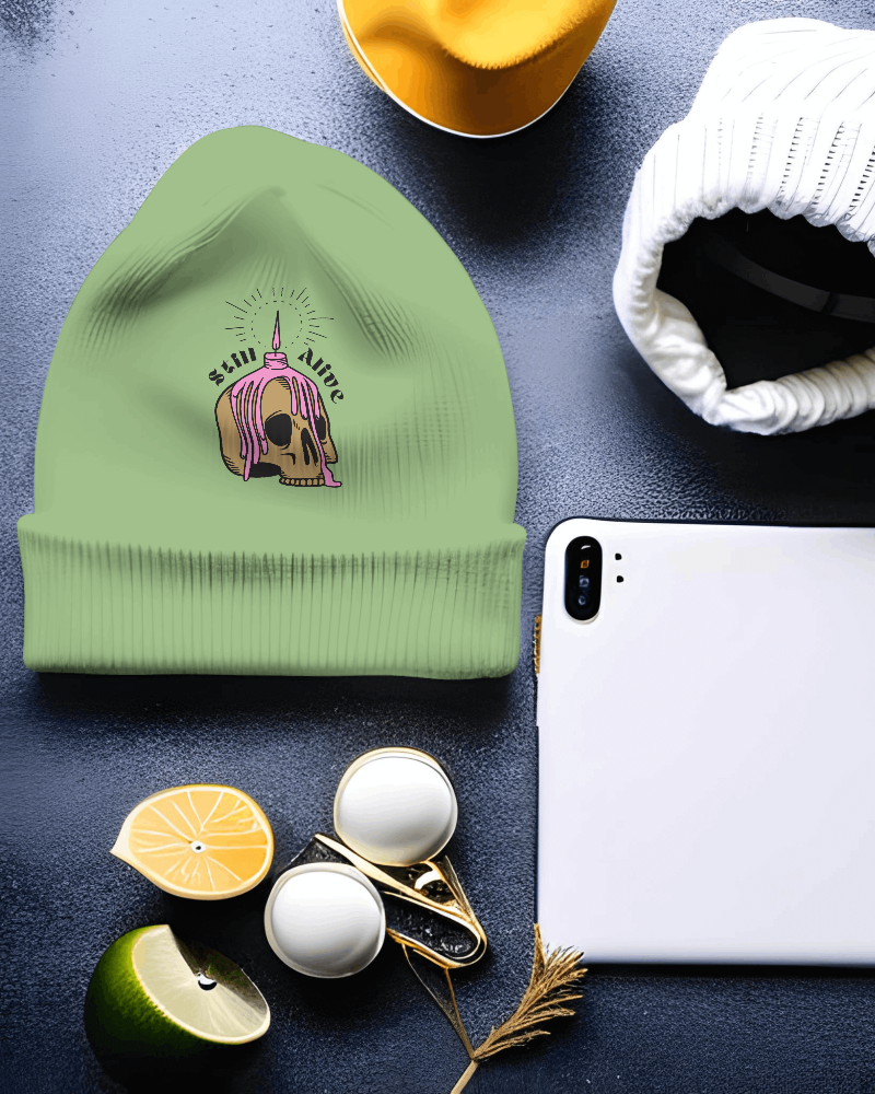 Beanie Mockup Tablet Cap Lemon In Background