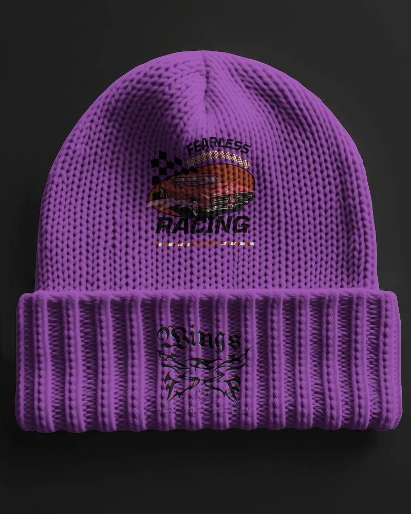 Vibrant Purple Beanie Mockup Stylish Motorsport Aesthetic Classic Car Theme