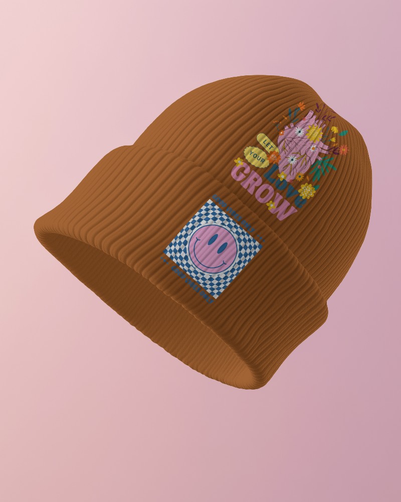 Aesthetic Knit Beanie Smiley Patch