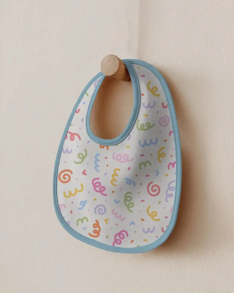 Blank Baby Bib Hanging On Wooden Hook Minimalist Infant Accessory Mockup