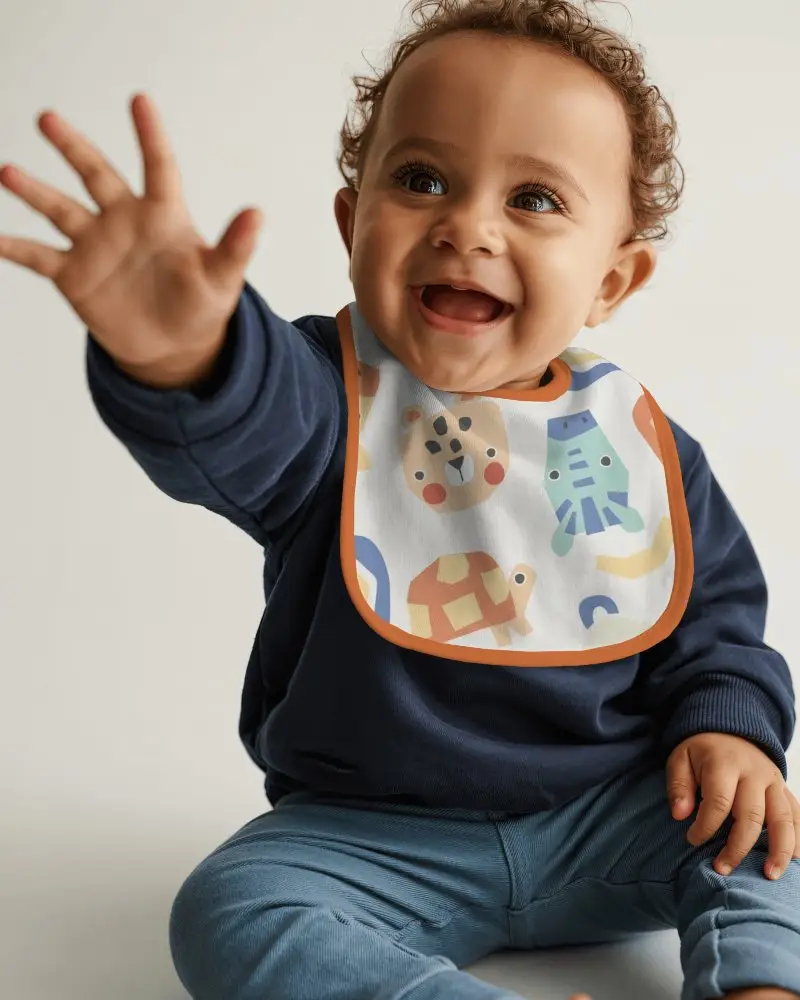 Adorable Baby Wearing Soft Durable Bib Mockup For Ultimate Stain Protection And Comfort