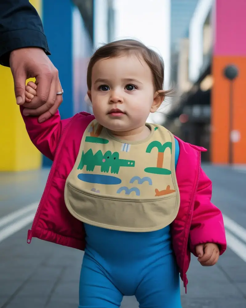 Comfortable Baby Bib Mockup Showing Perfect Fit For Toddlers With Pull On Design