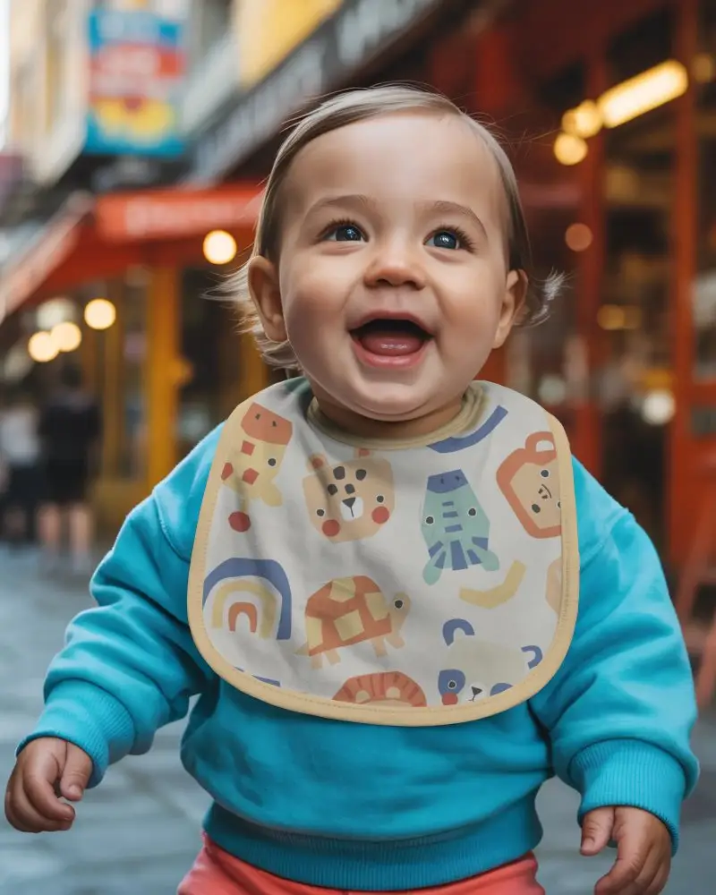 Happy Baby Wearing Soft Absorbent Bib Mockup For Teething And Feeding Time Protection
