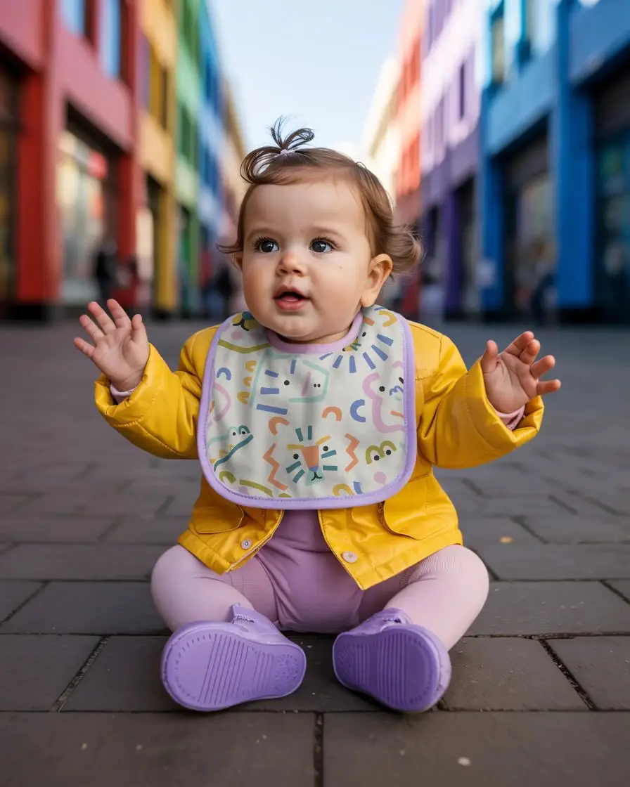 Toddler Wearing Bib Mockup Promo For Baby Clothing And Accessory Companies
