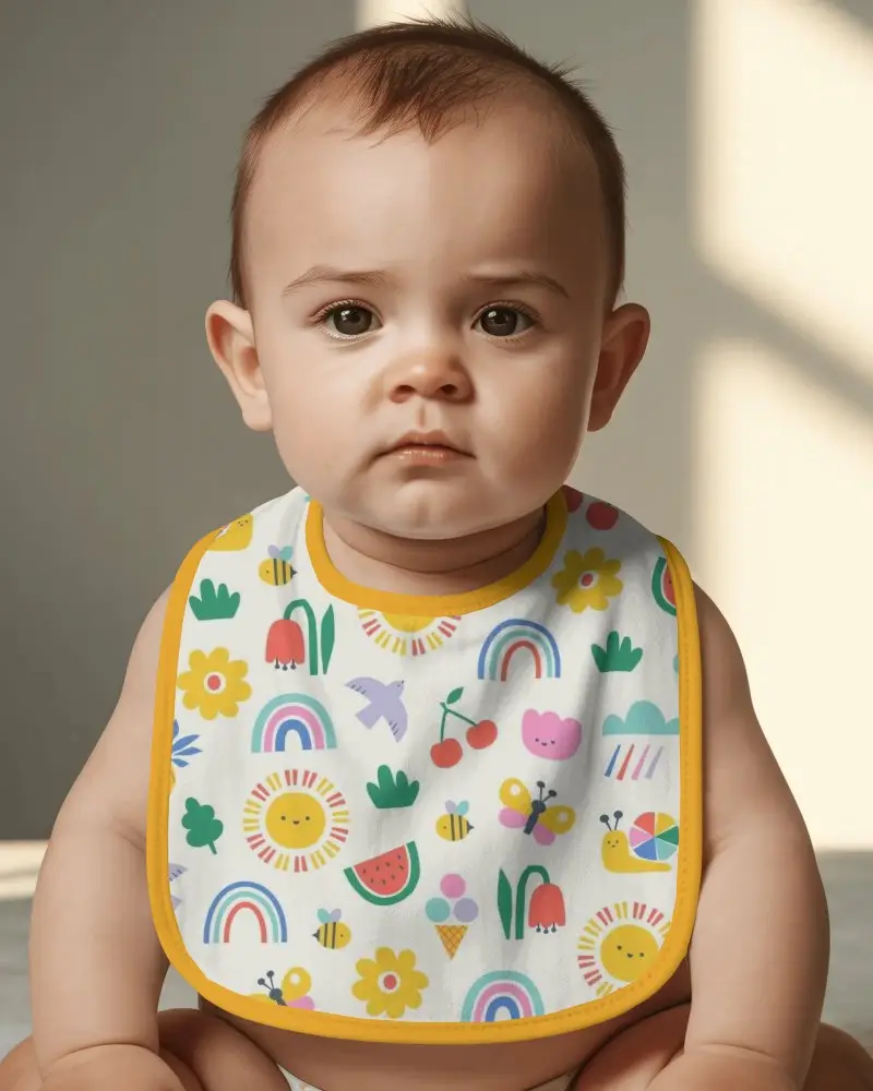 Adorable Baby Wearing Soft Bib For Easy Cleaning And Comfortable Mealtime Experience