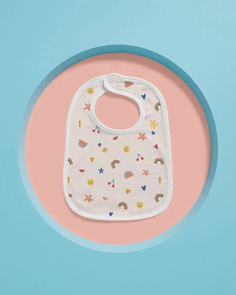 Minimalist Baby Bib Mockup Flat Lay On Contrast Background For Kids Wear Promotion