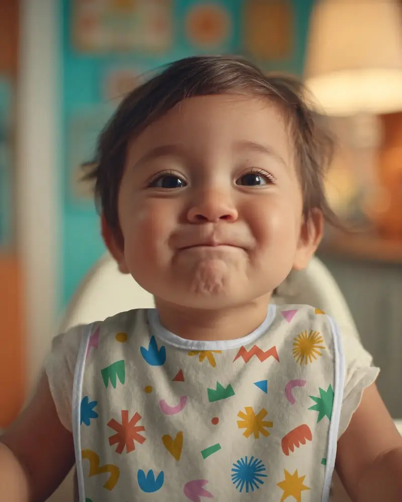 Happy Baby In Soft Comfortable Bib Mockup Ideal For Toddlers Daily Mealtime Protection