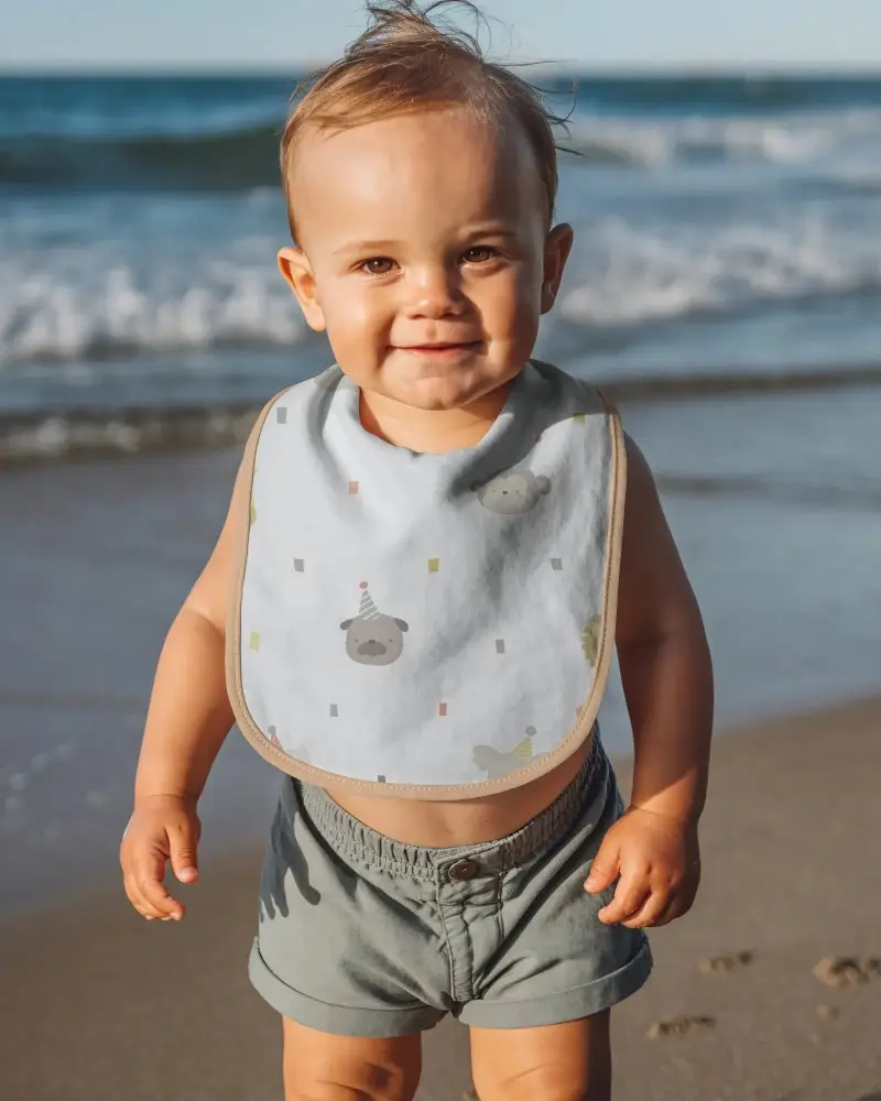 Adorable Infant Wearing Bib Mockup With Blank Front For Branding Projects