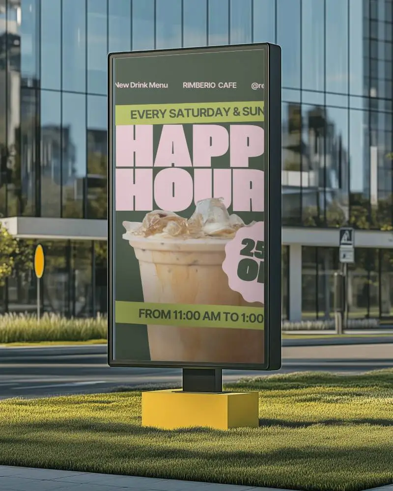 Floral Street Billboard Mockup Vertical Ad Display Next To Flower Shop Window Under Warm Evening Light With Blooms