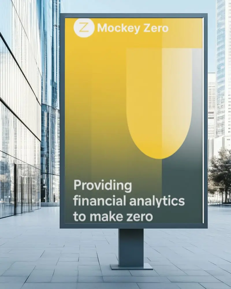 Modern City Billboard Mockup In Sleek Urban Setting With Glass Buildings And Paved Walkway