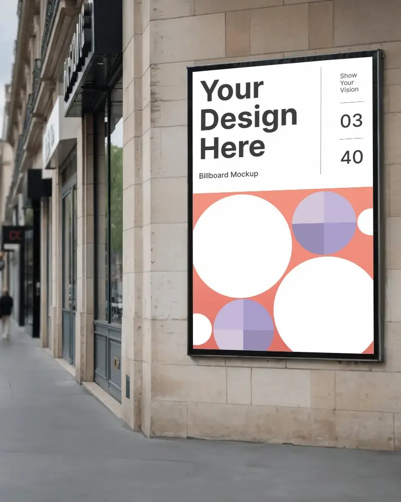 Realistic Storefront Advertising Billboard Mockup On Urban Commercial Street