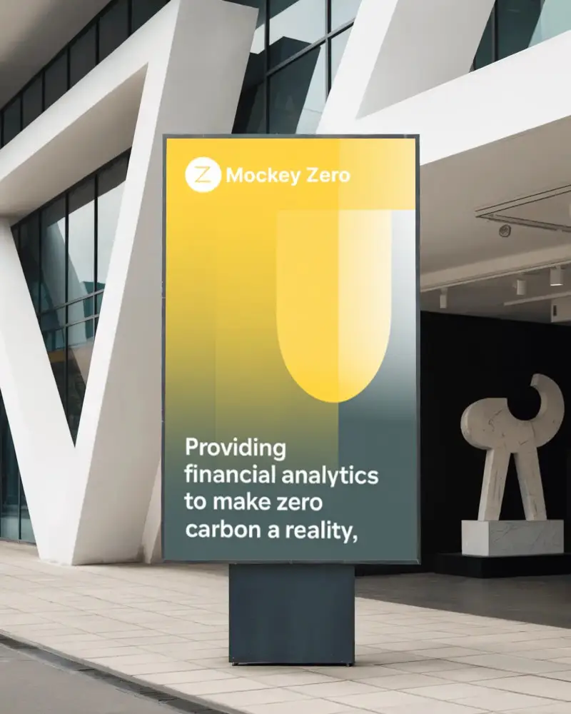 Large Vertical Billboard Signage Mockup At Intersection Front Of Architecture