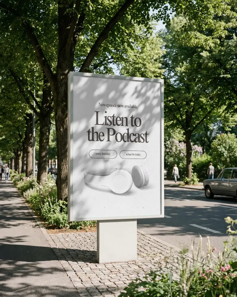 Blank Vertical Billboard Mockup On Paved Sidewalk On City Road For Promo