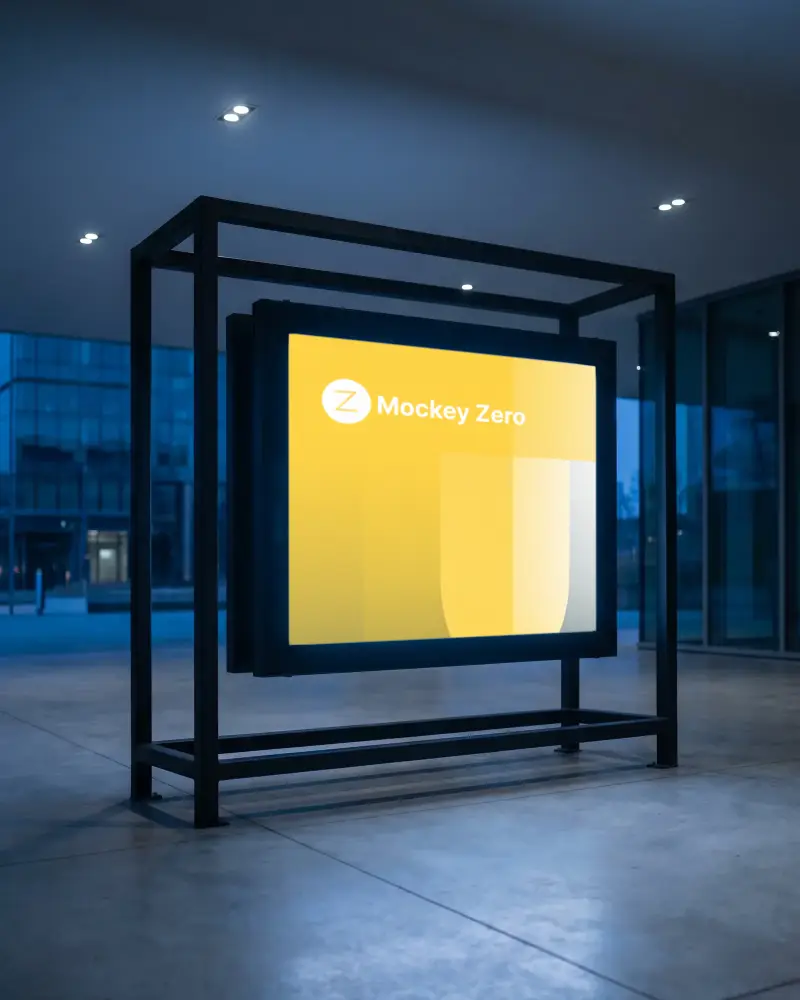 Illuminated Commercial Billboard Mockup In City Center Perfect For Marketing Campaigns