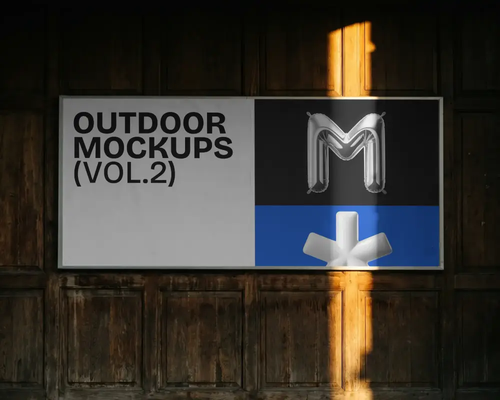 Large Empty Billboard Mockup On Textured Wooden Panel Background For Marketing Use