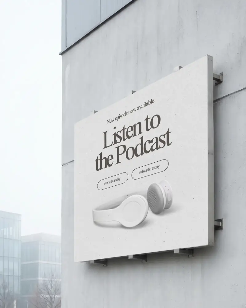 Blank Empty Billboard Mockup Mounted On Concrete Building Wall For Advertising