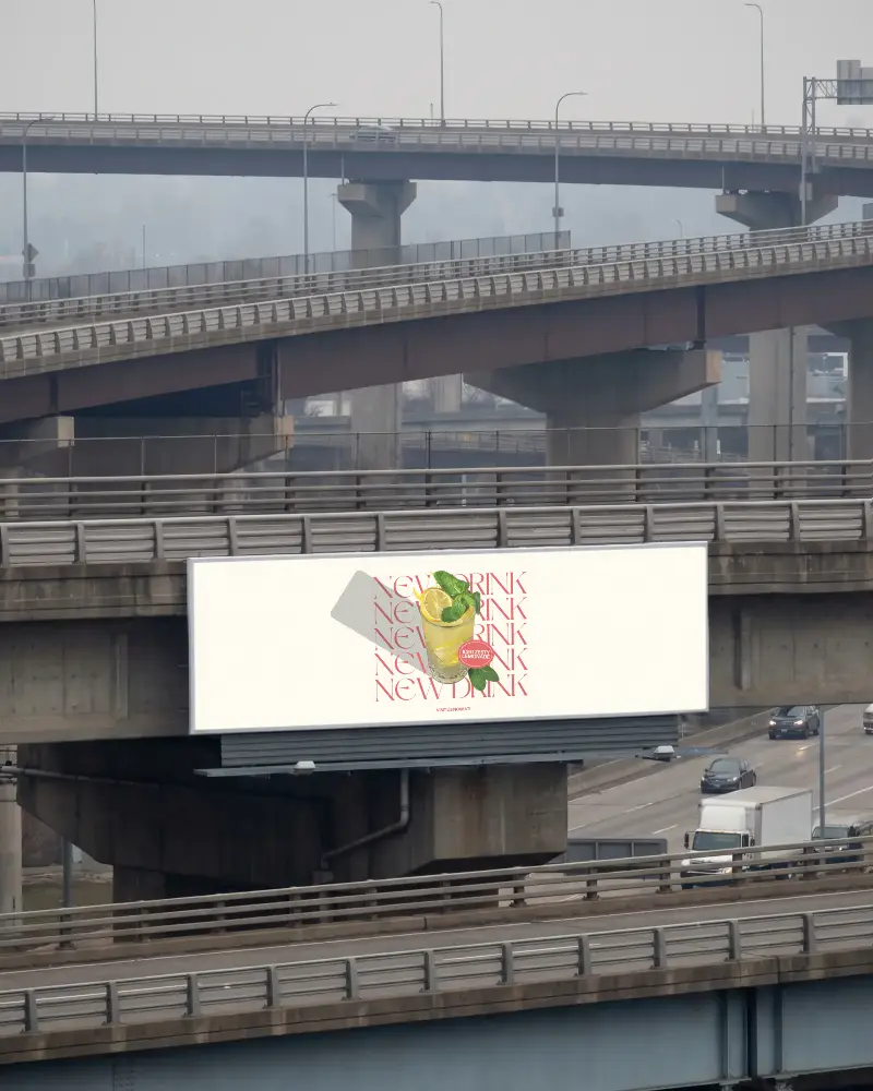 Blank Highway Billboard Mockup Multiple Overpasses And Moving Traffic In Urban Setting