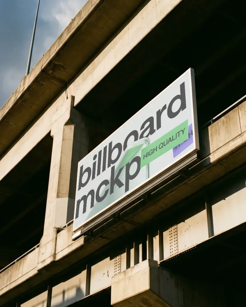 Blank Billboard Mockup On Urban Concrete Bridge For Advertising And Marketing