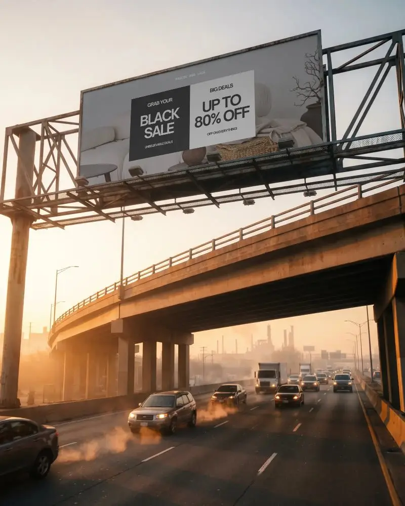 City Traffic Under Bridge Billboard Mockup For Promotional Content Display