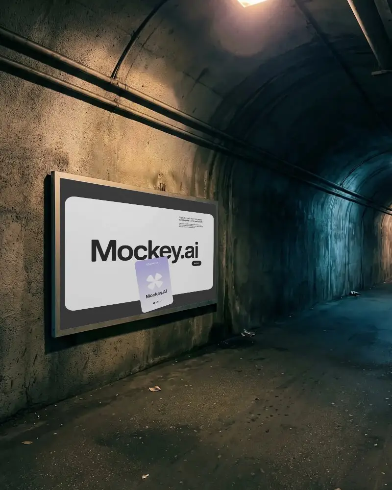 Urban Tunnel Wall Mounted Billboard Mockup For Advertising Design Presentation