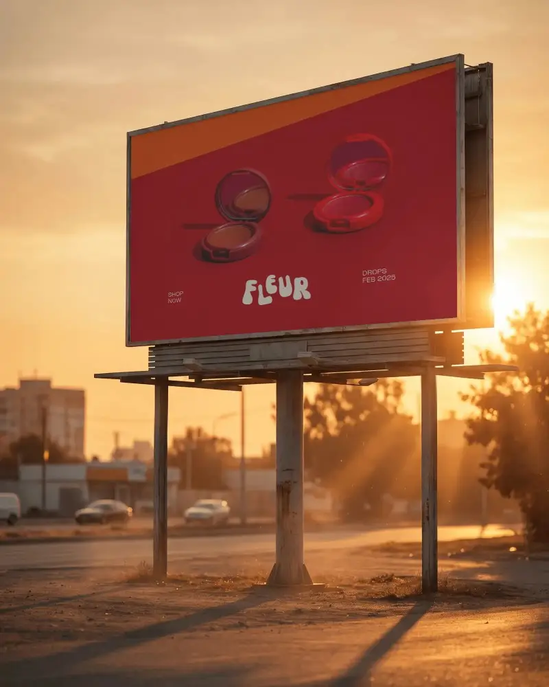 Large Empty Street Billboard Mockup For Advertisement Mockup With Sunset Background Scene