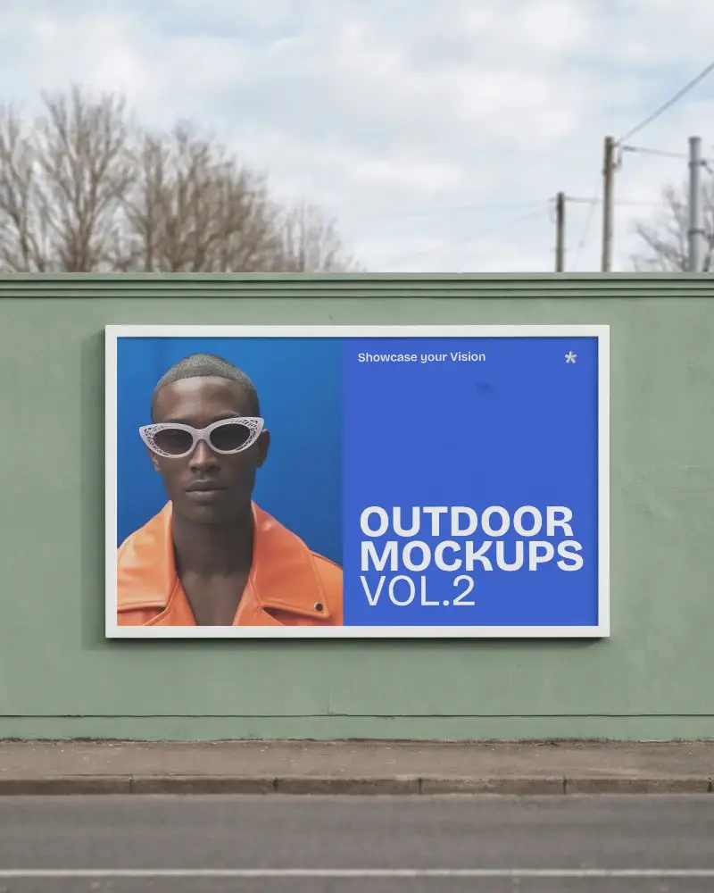 Empty Street Side Large Billboard Mockup Mounted On Wall Ready For Ad Content Presentation