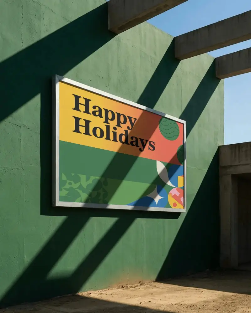  large Wall Mounted Billboard Mockup With Natural Light And Sharp Shadow