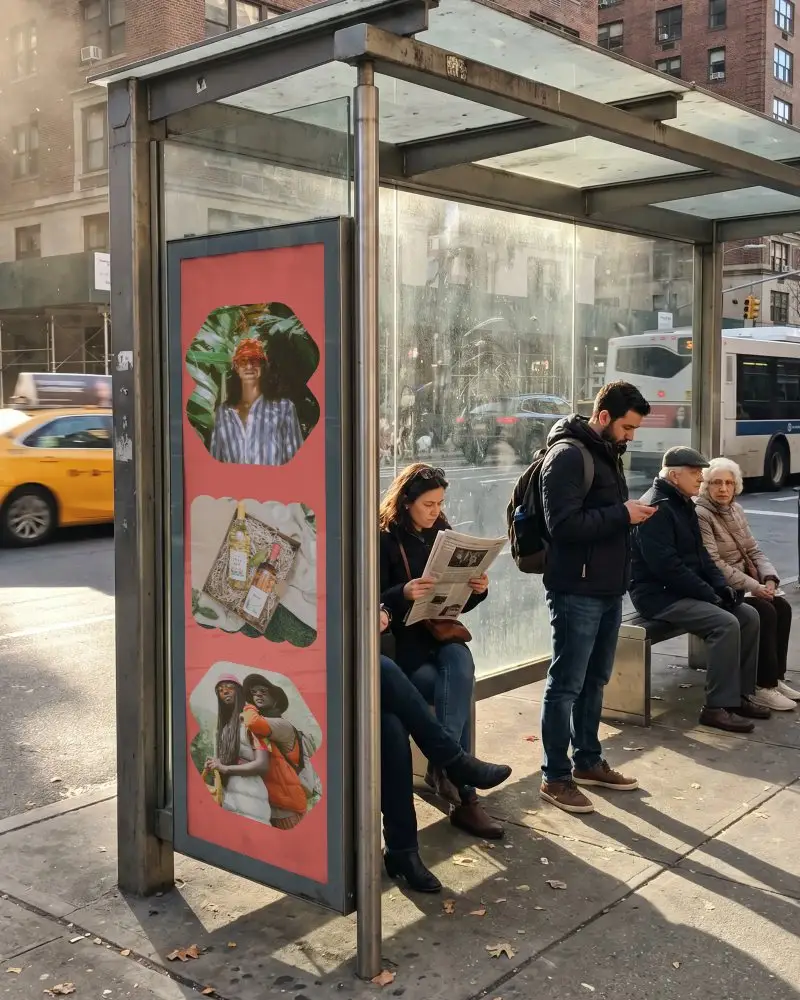 Vertical Advertisement Billboard Mockup At Public Transport Waiting Area Effective Brand Visibility