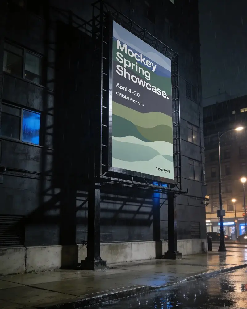Urban Nighttime Billboard Mockup For Digital Marketing And Advertising Campaigns Near Street