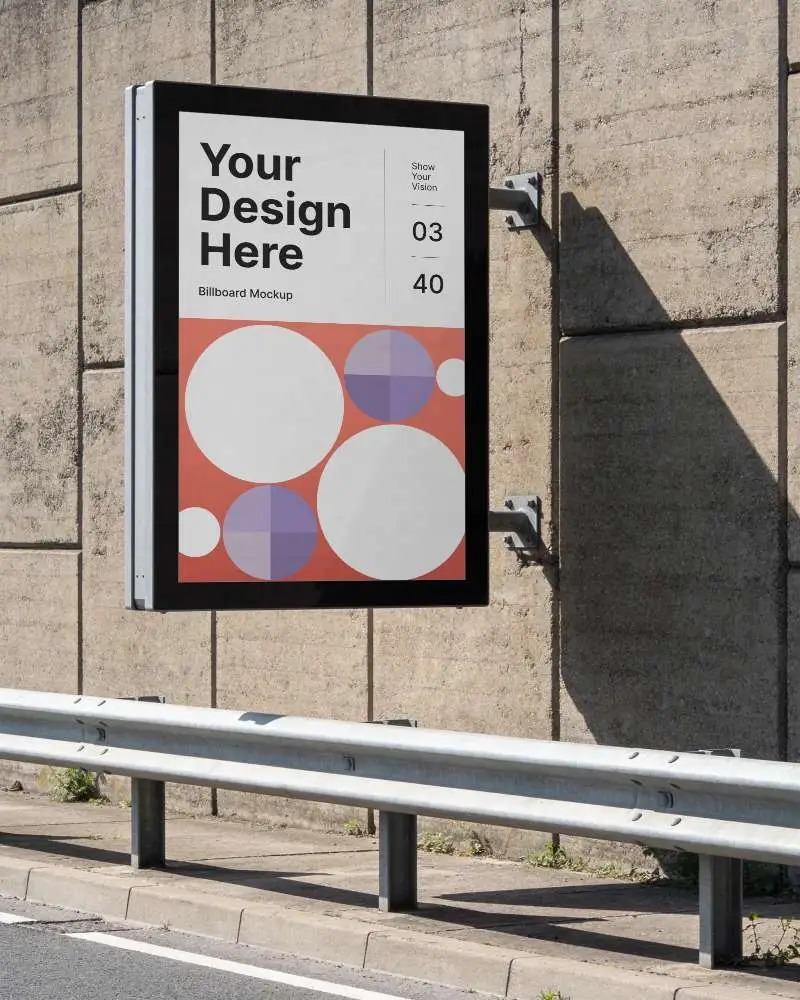 Urban Street Advertisement Billboard Mockup Attached To Concrete Retaining Wall