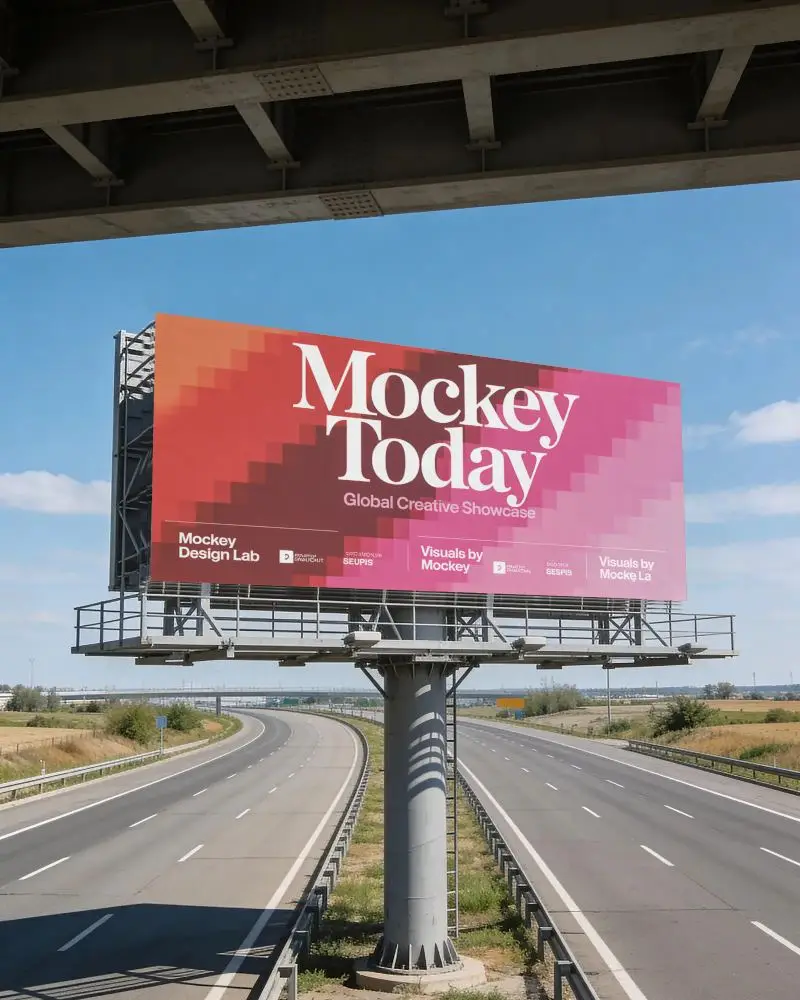Outdoor Billboard Mockup On Empty Highway Ideal For Advertising And Promotion