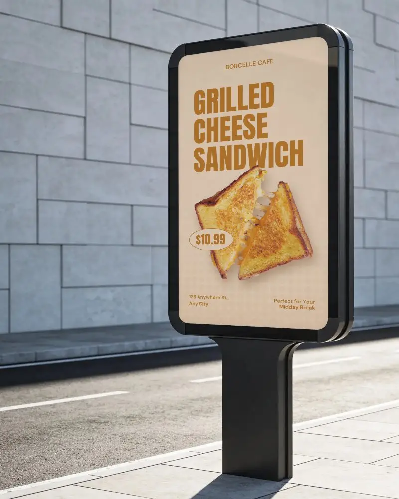 Street Side Modern Billboard Mockup For Advertising Campaign Pedestrian Visibility Enhanced