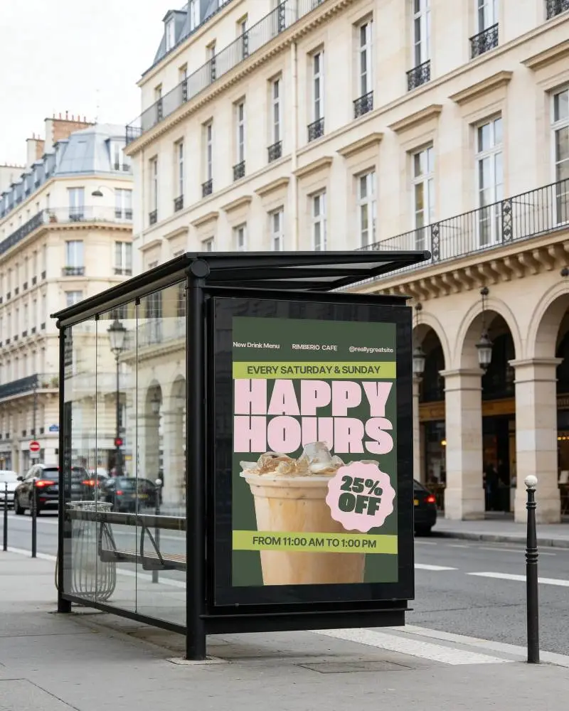 Street Side Advertisement Billboard Mockup At Modern Urban Public Transport Location