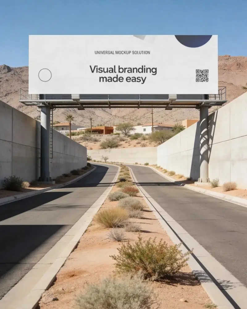 Large Roadside Billboard Mockup For Highway Advertisement Display In Desert