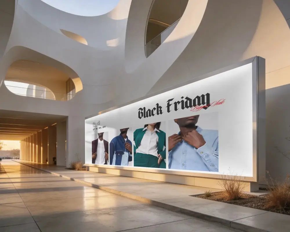 Modern Urban Billboard Mockup In Futuristic Architectural Passageway With Natural Lighting