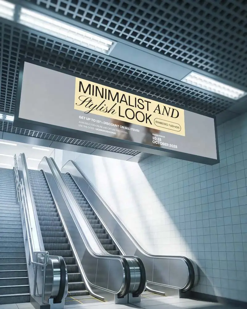 Realistic Escalator Area Billboard Mockup For Advertising In Subway Or Public Commute Space