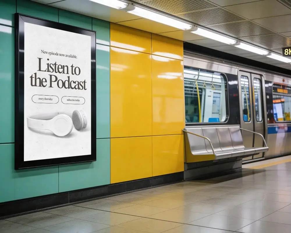 Metro Station Advertisement Frame Billboard Mockup In Urban Transportation Interior Design