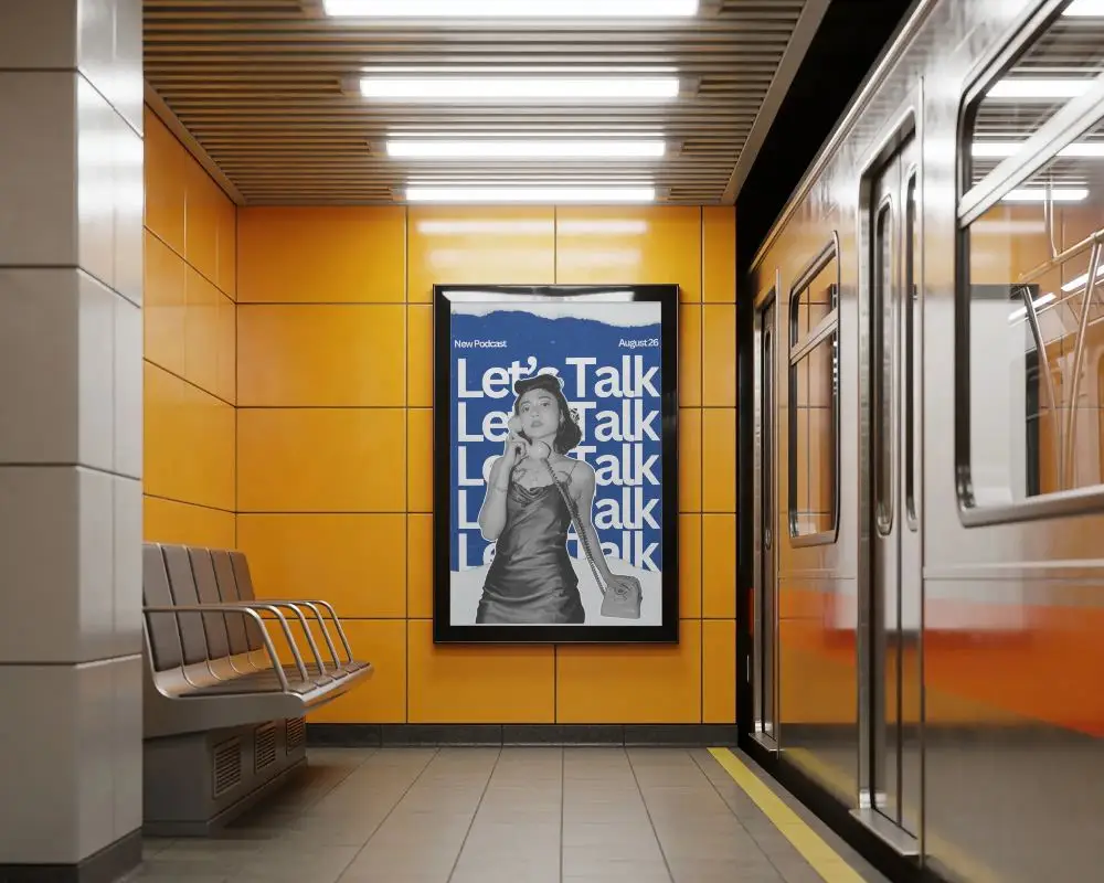 Public Transport Modern Billboard Mockup At Subway Platform For Marketing Campaigns