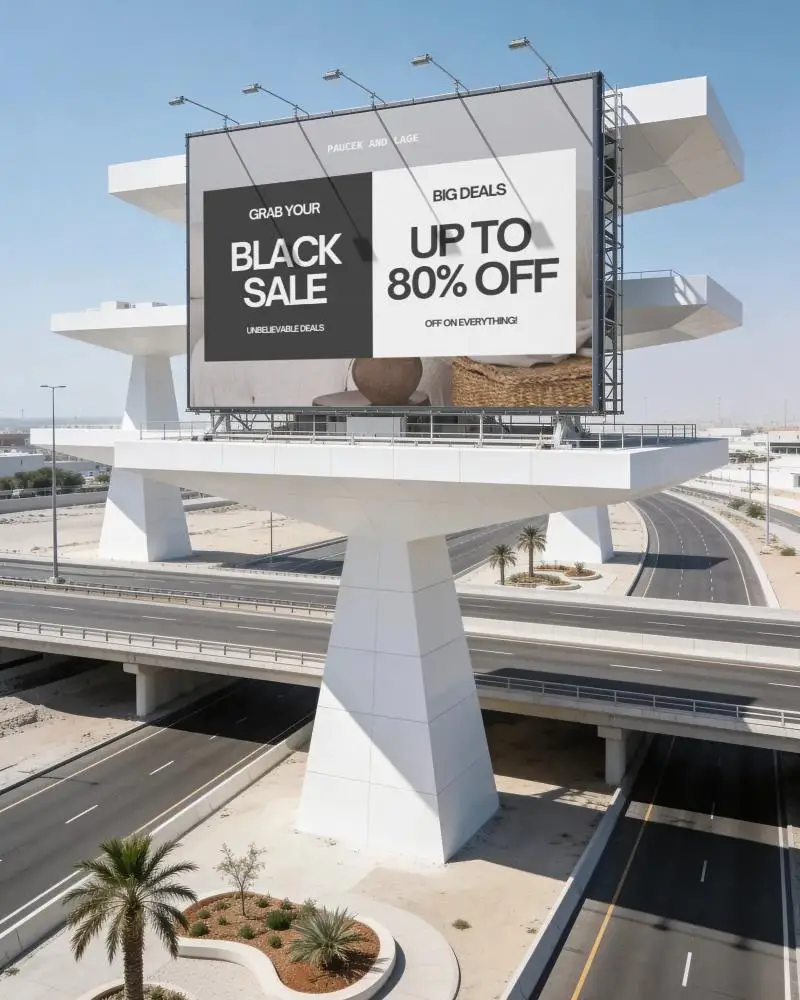 Modern Highway Billboard Mockup With Large Blank Advertising Space And Clear Sky Background