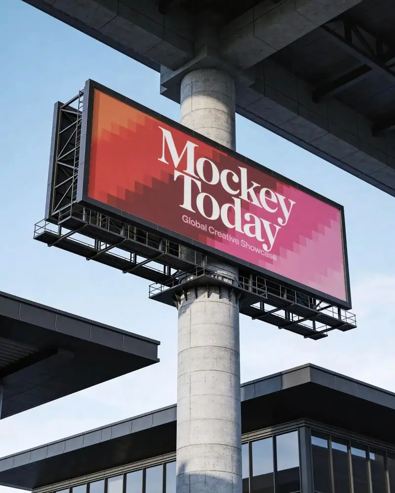 Blank Highway Billboard Mockup On Concrete Pillar Outdoor Urban Advertising Display