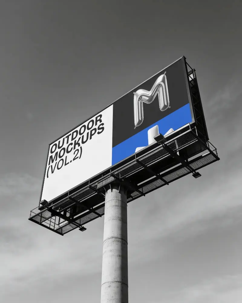 Empty Roadside Billboard Mockup Elevated On Pole With Ample Space For Design And Marketing