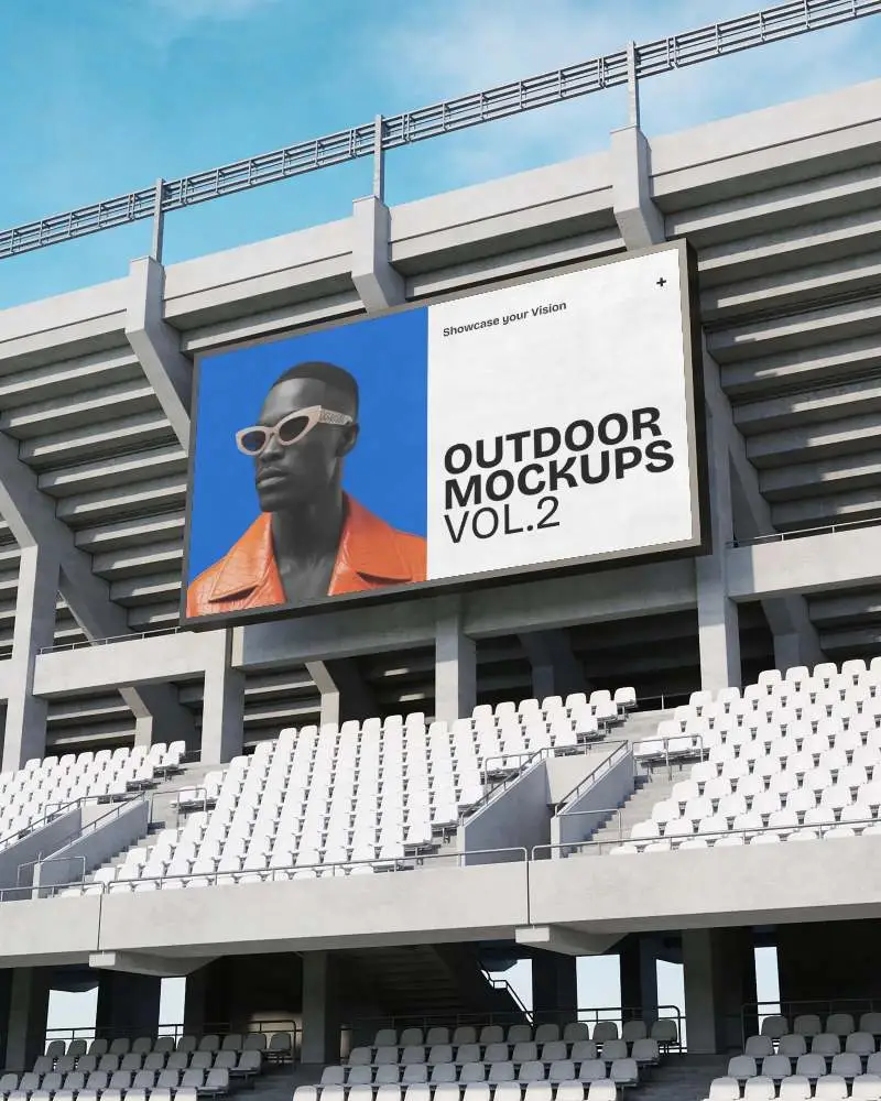 Empty Stadium Billboard Mockup Large Outdoor Advertisement Display Ready For Design Integration