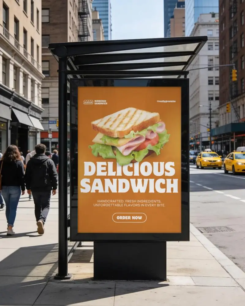 Urban Bus Stop Billboard Mockup Empty High Traffic Area Advertising Space