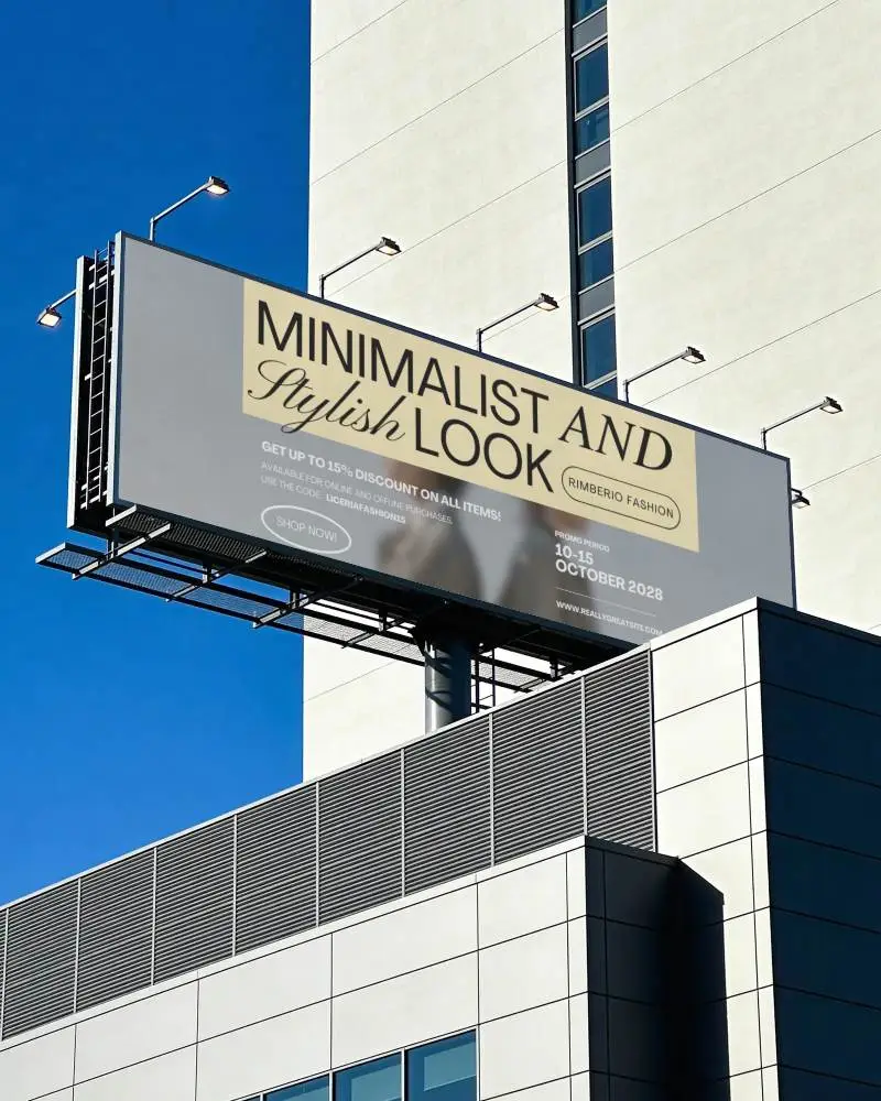 Large Urban Billboard Mockup Mounted On Modern Building Facade For Advertising