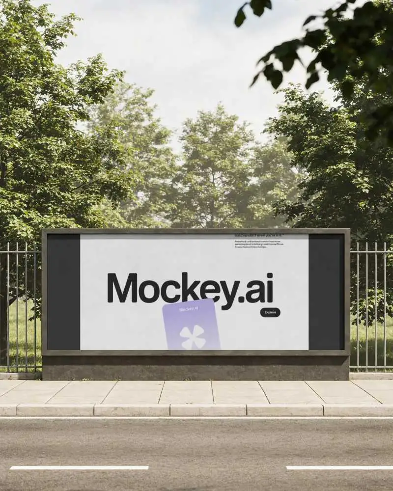 Empty Concrete Billboard Mockup On Citysidewalk With Green Park Background For Advertisement
