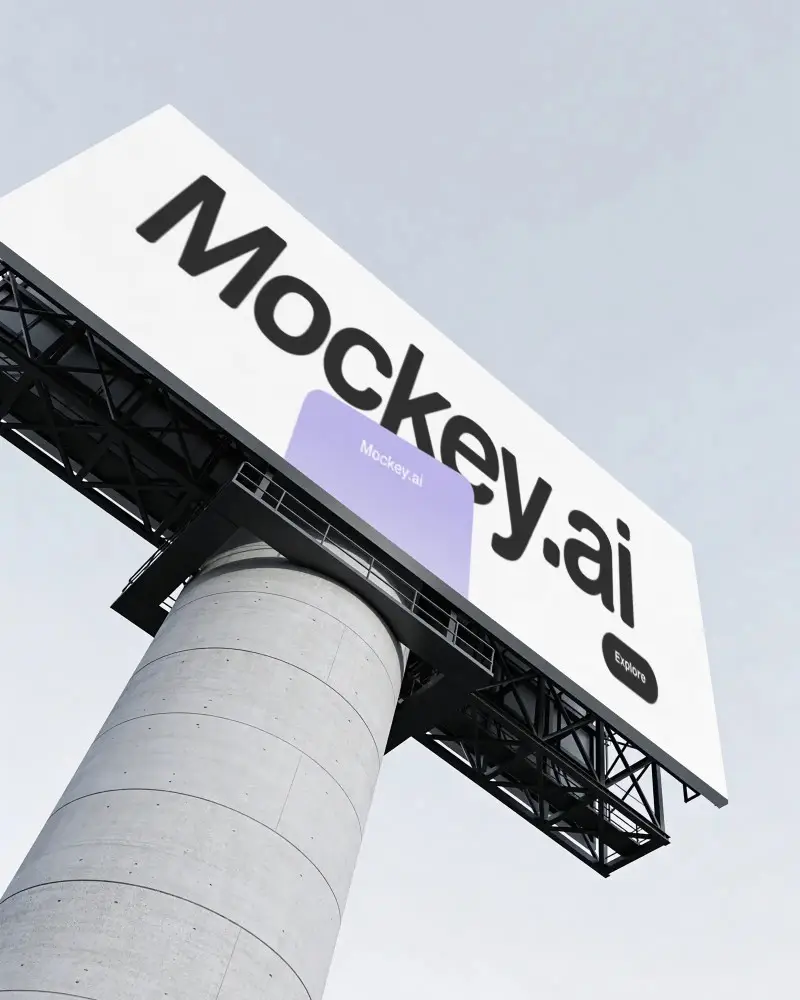 Outdoor Blank Billboard Mockup Standing Against Gray Sky Background Urban Setting