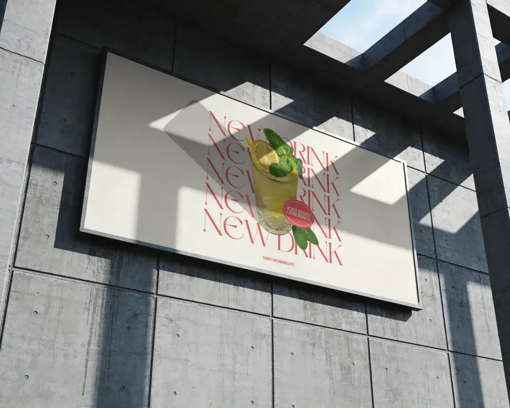 Concrete Building Exterior With Large Empty Rectangular Billboard Mockup Space For Advertisement
