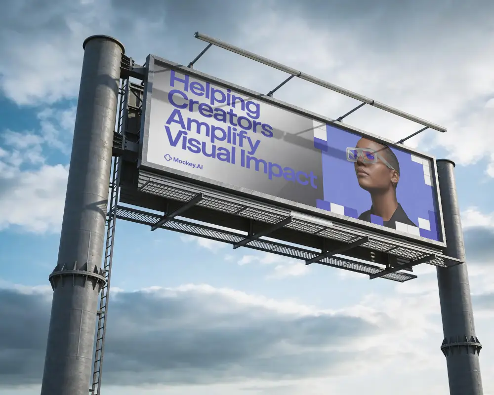 Large Outdoor Billboard Mockup Street Advertisement Pole Mounted Display For Marketing