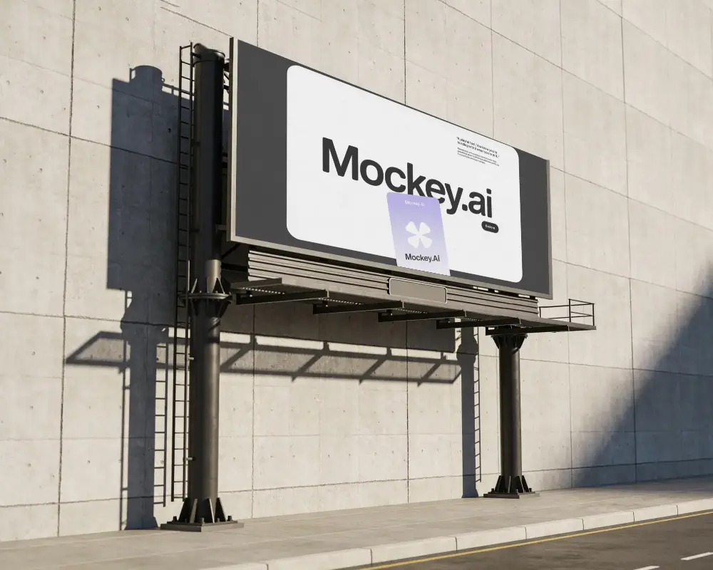 Large Rectangle Billboard Mockup With Structure On Urban Pavement Background