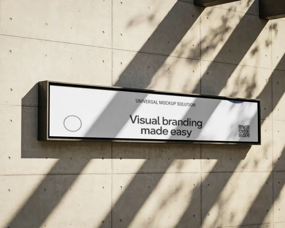 Urban Wall Mounted Rectangular Billboard Mockup With Natural Light Shadow Play